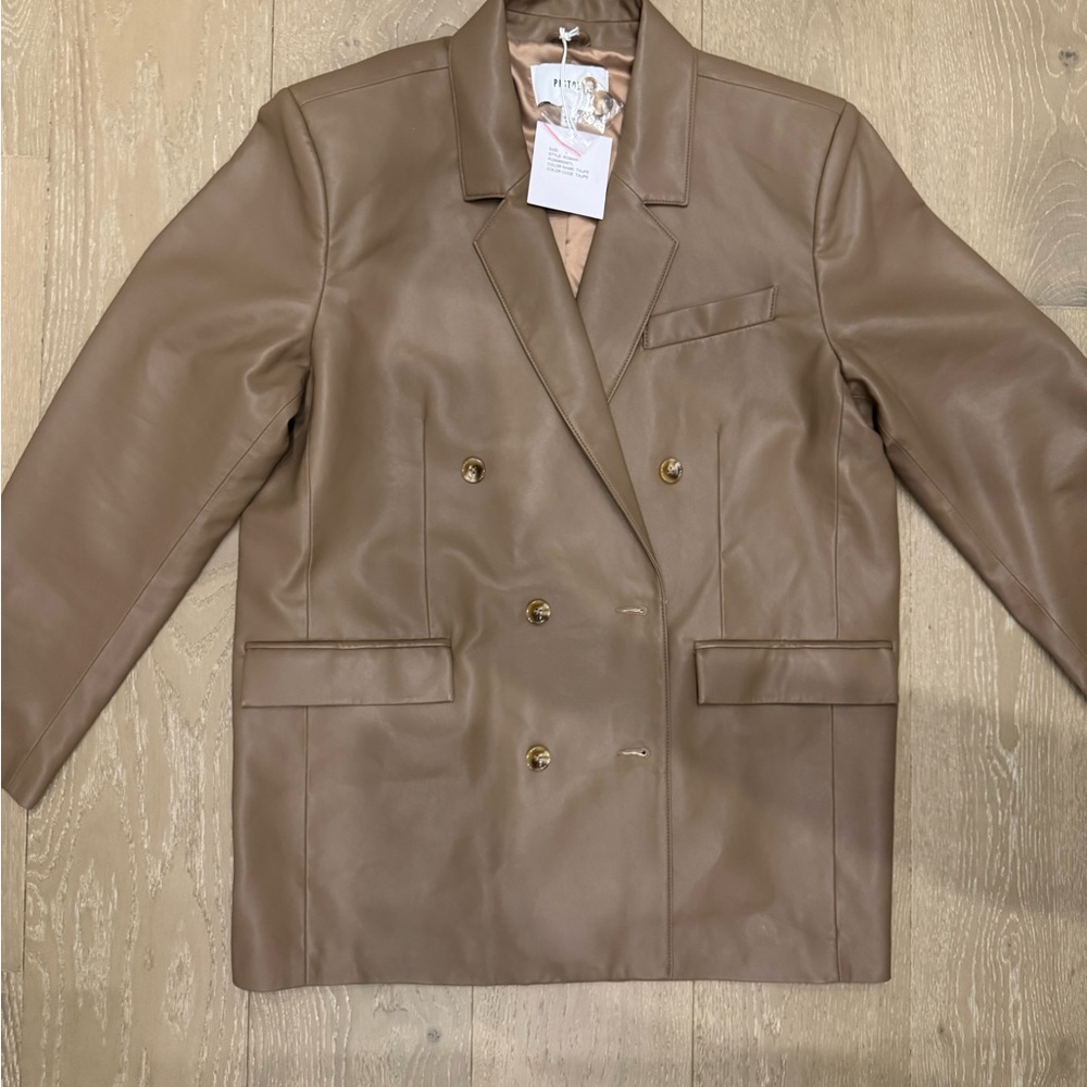 NWT Pistola Double-Breasted Brown Leather Blazer
